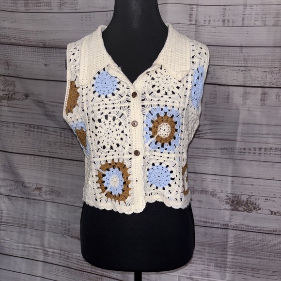 Rebellion Again Jackets & Blazers - Rebellion again Sleeveless Granny Square Button Up Vest Size S Boho Festival